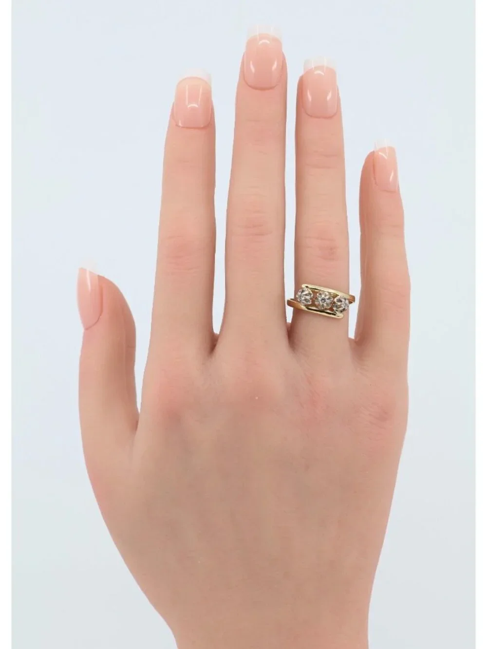 Unique 18K Two Tone Multi Color Gold Designer 3 Stone Diamond Ring - Size 7.50
